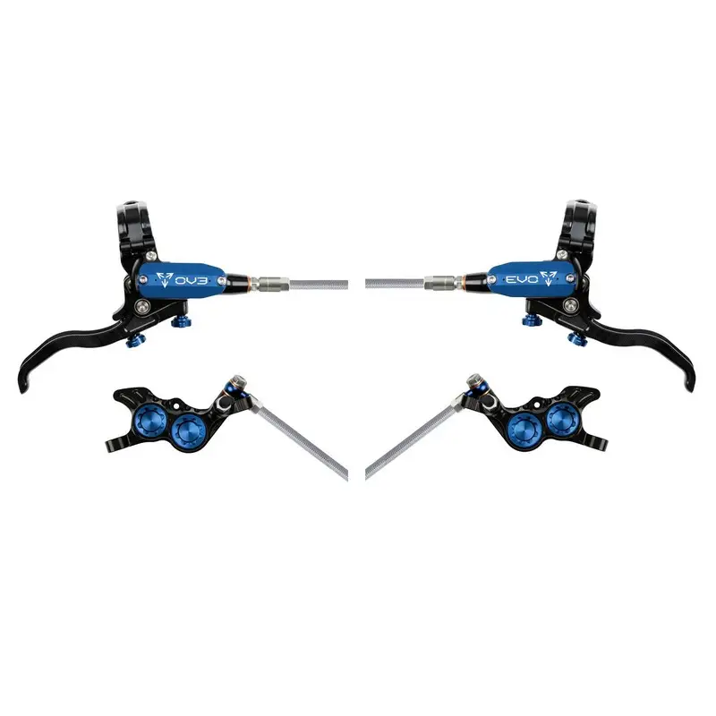 MTB EVO GR4 Hydraulic Disc Brake Set 4 Pistons Braided Hose Black/Blue - image
