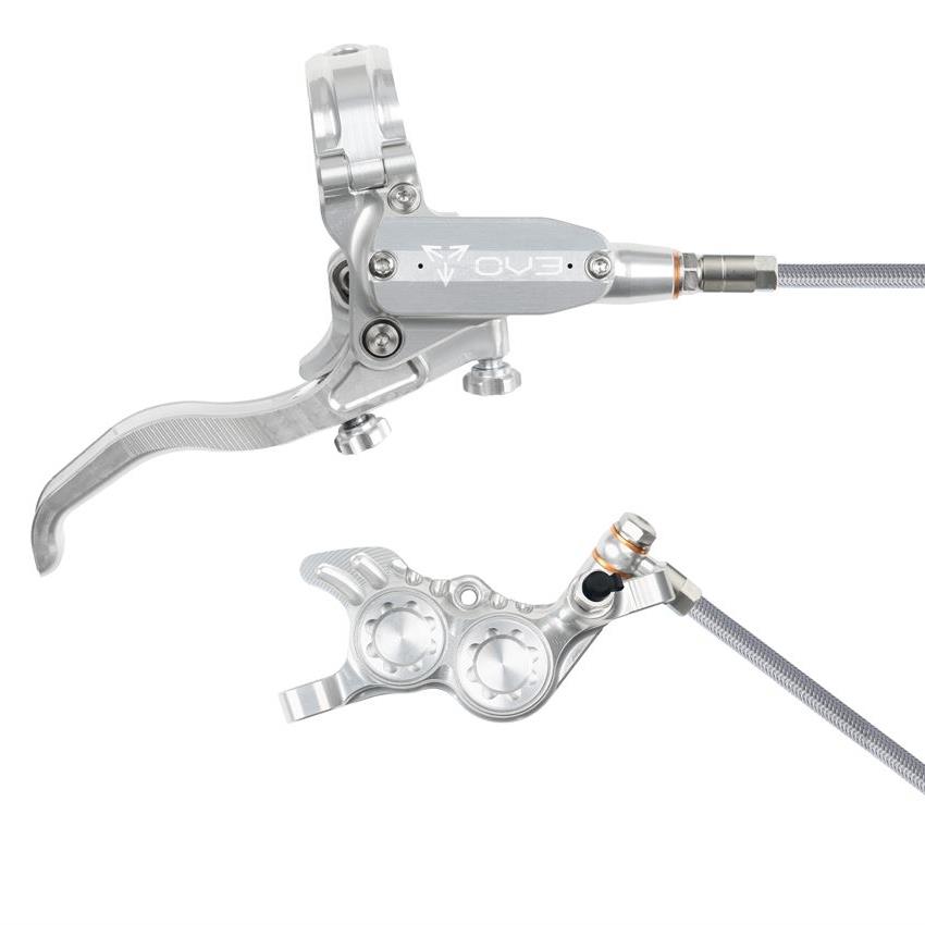 MTB Hinterrad-Hydraulikscheibenbremse EVO GR4 4-Kolben, silberner Stahlflex-Bremszug