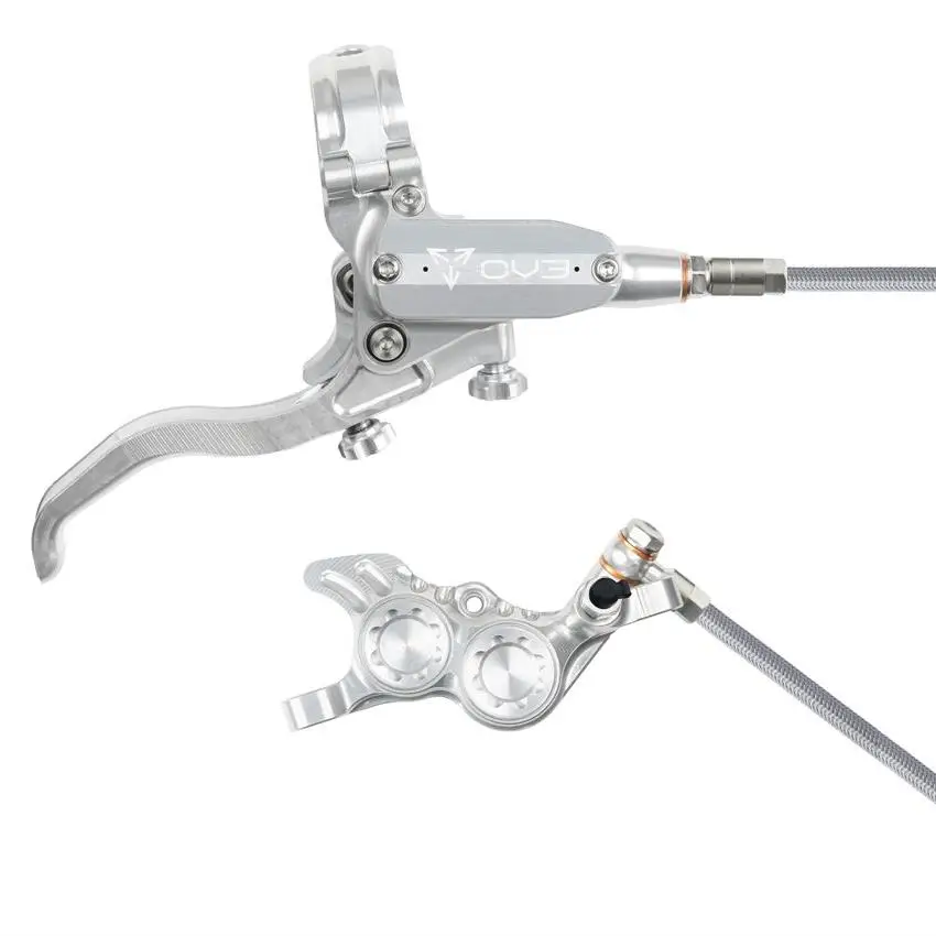 MTB Hinterrad-Hydraulikscheibenbremse EVO GR4 4-Kolben, silberner Stahlflex-Bremszug - image