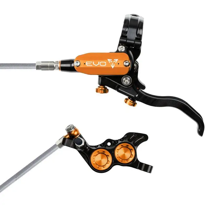 MTB Hydraulische Scheibenbremse Vorne EVO GR4 4-Kolben Stahlflexleitung Schwarz/Orange - image