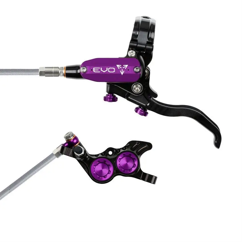 MTB EVO GR4 Hydraulic Disc Brake Pair 4 Pistons Braided Hose Black/Purple #2