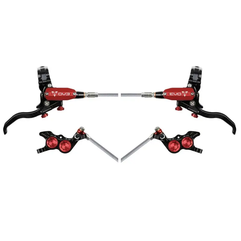 MTB EVO GR4 Hydraulic Disc Brake Pair 4 Pistons Braided Hose Black/Red - image
