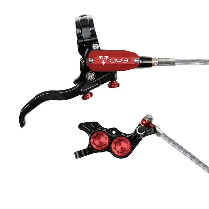 MTB EVO GR4 Hydraulic Disc Brake Pair 4 Pistons Braided Hose Black/Red #1