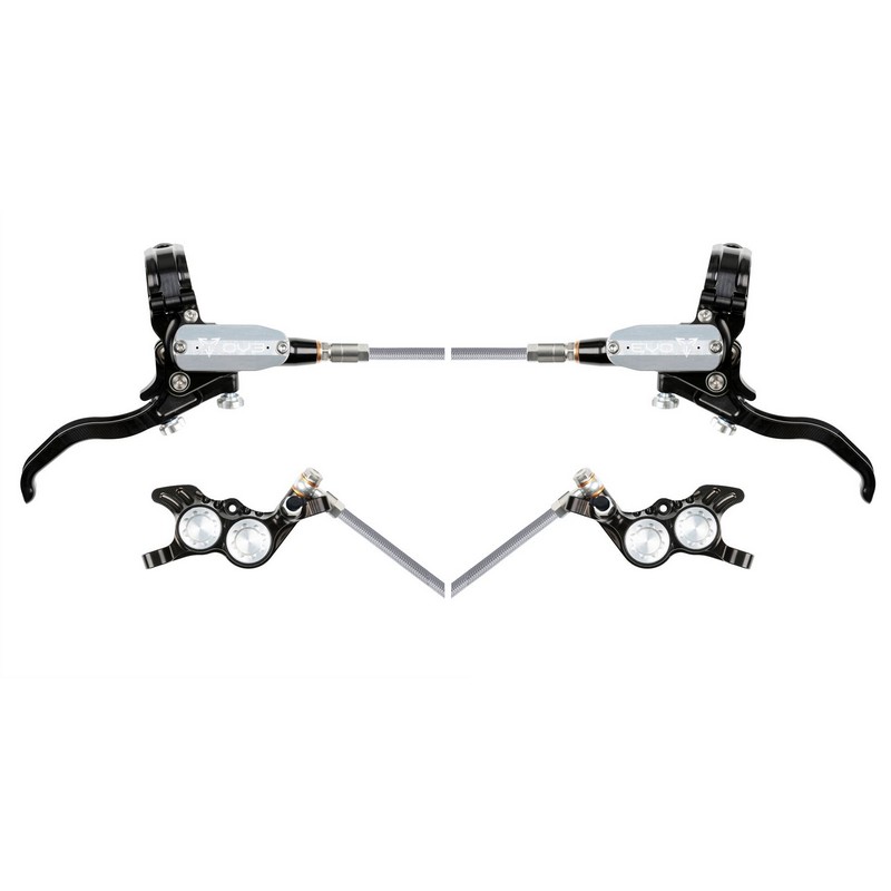 MTB EVO GR4 Hydraulic Disc Brake Pair 4 Pistons Braided Hose Black/Silver