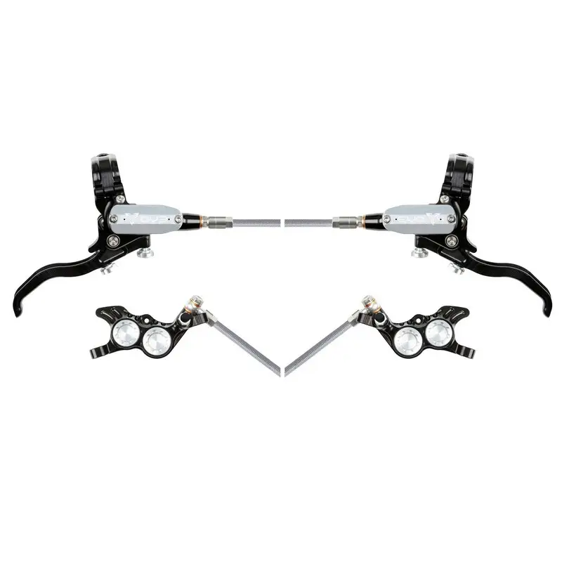 MTB EVO GR4 Hydraulic Disc Brake Pair 4 Pistons Braided Hose Black/Silver - image