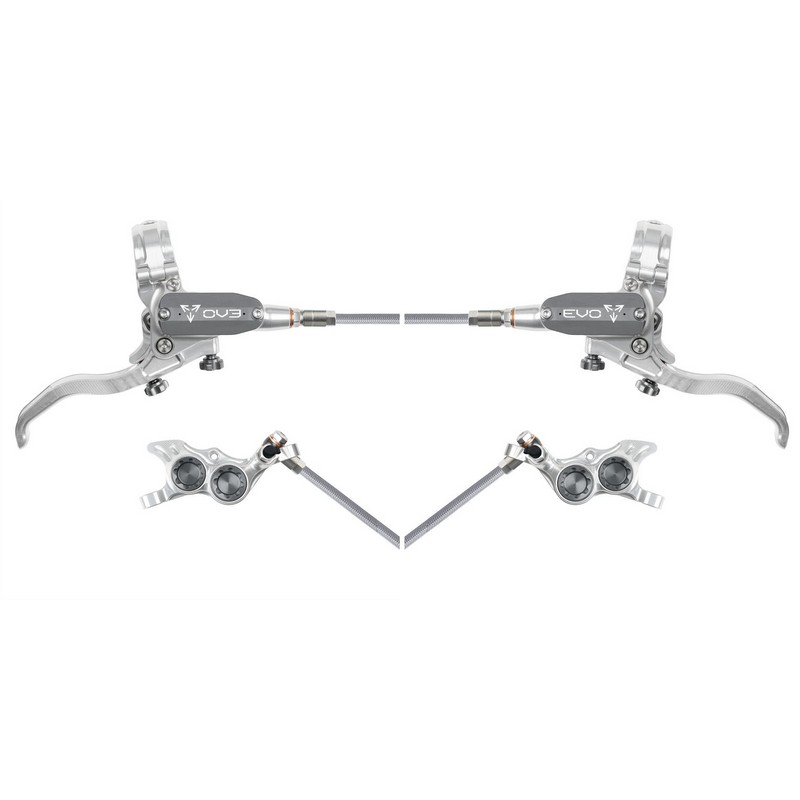 Rear Hydraulic Disc Brake Pair MTB EVO TR4 4 Piston Braided Hose Silver/Grey