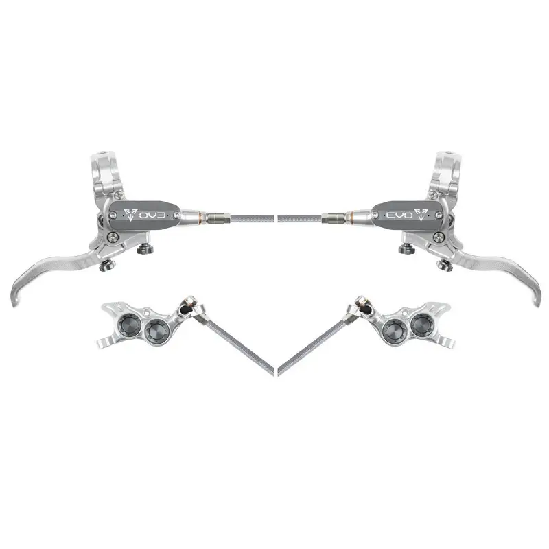 Rear Hydraulic Disc Brake Pair MTB EVO TR4 4 Piston Braided Hose Silver/Grey - image