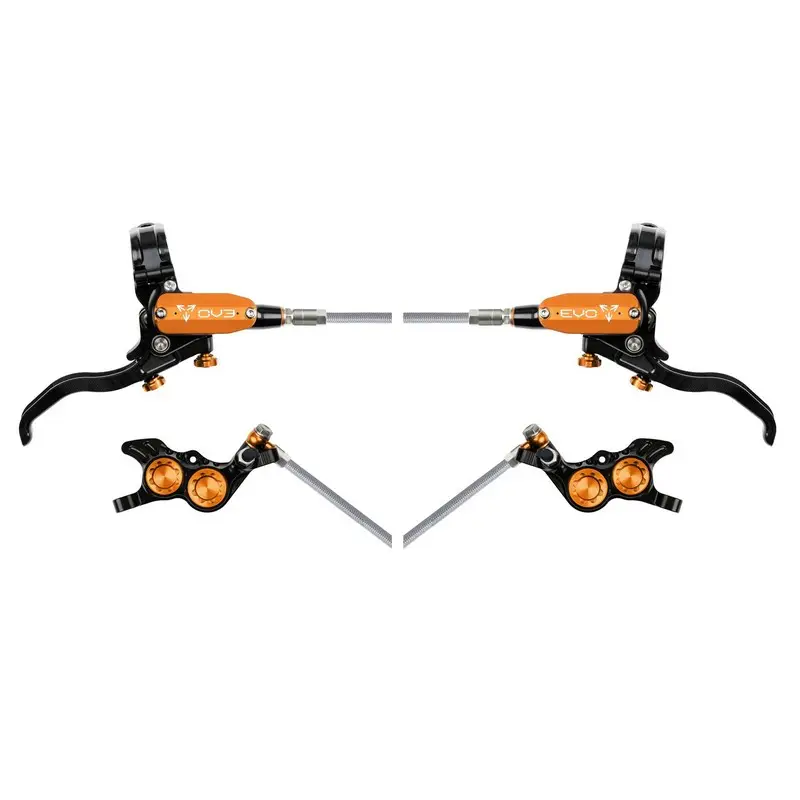 MTB EVO GR4 Hydraulic Disc Brake Pair 4 Pistons Braided Hose Black/Orange - image