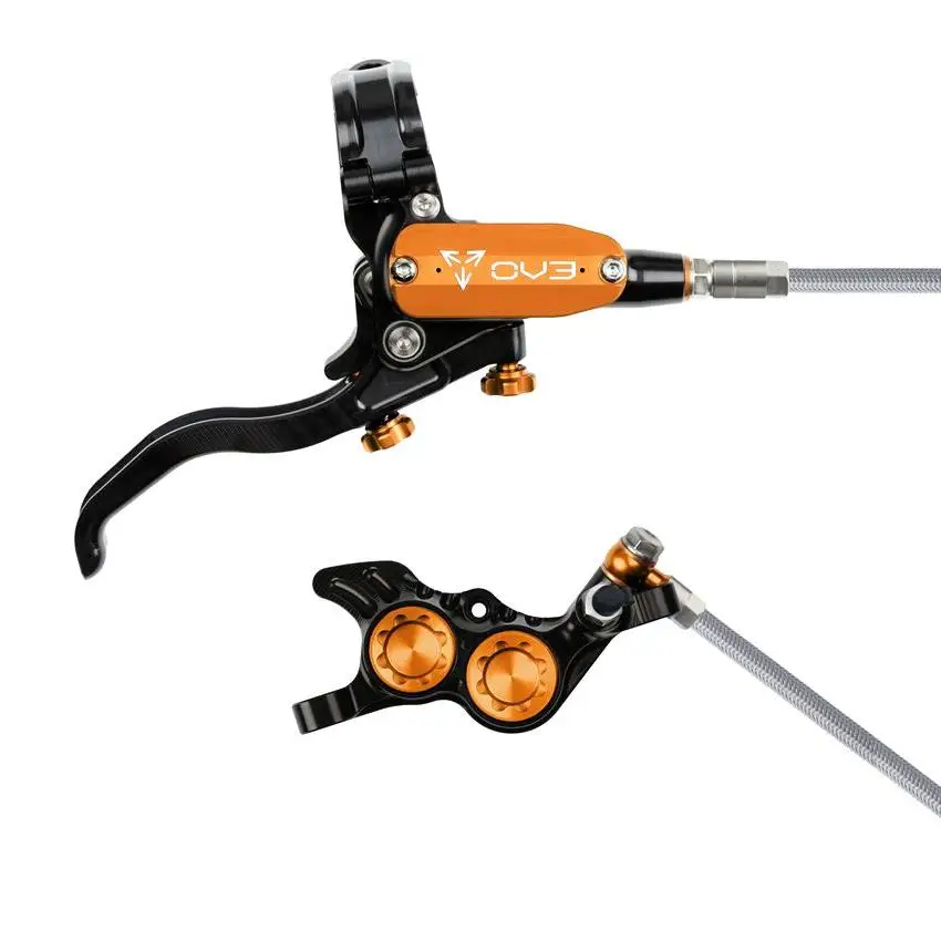MTB EVO GR4 Hydraulic Disc Brake Pair 4 Pistons Braided Hose Black/Orange #1