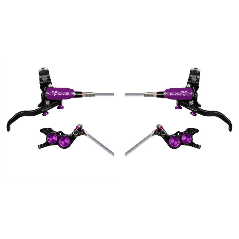 MTB EVO GR4 Hydraulic Disc Brake Pair 4 Pistons Braided Hose Black/Purple
