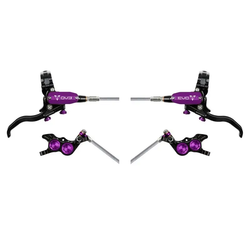 MTB EVO GR4 Hydraulic Disc Brake Pair 4 Pistons Braided Hose Black/Purple - image