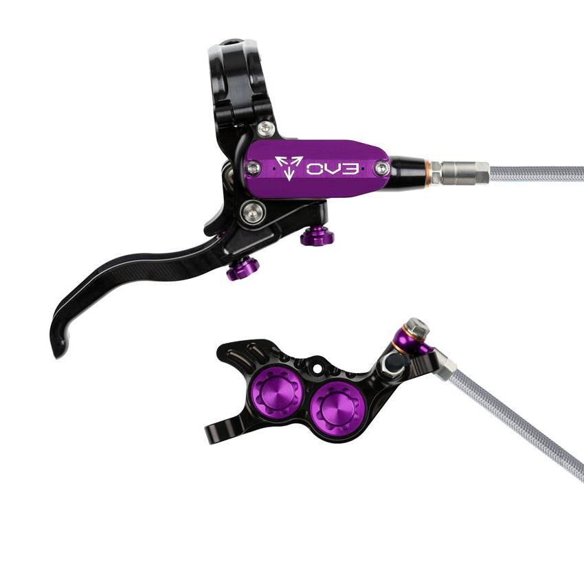 Hinterer hydraulischer MTB-Scheibenbremse EVO GR4 4-Kolben mit Stahlflexleitung Schwarz/Lila