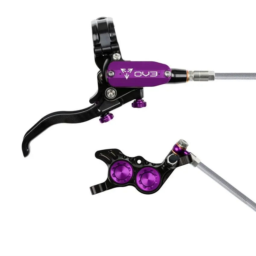 Hinterer hydraulischer MTB-Scheibenbremse EVO GR4 4-Kolben mit Stahlflexleitung Schwarz/Lila - image
