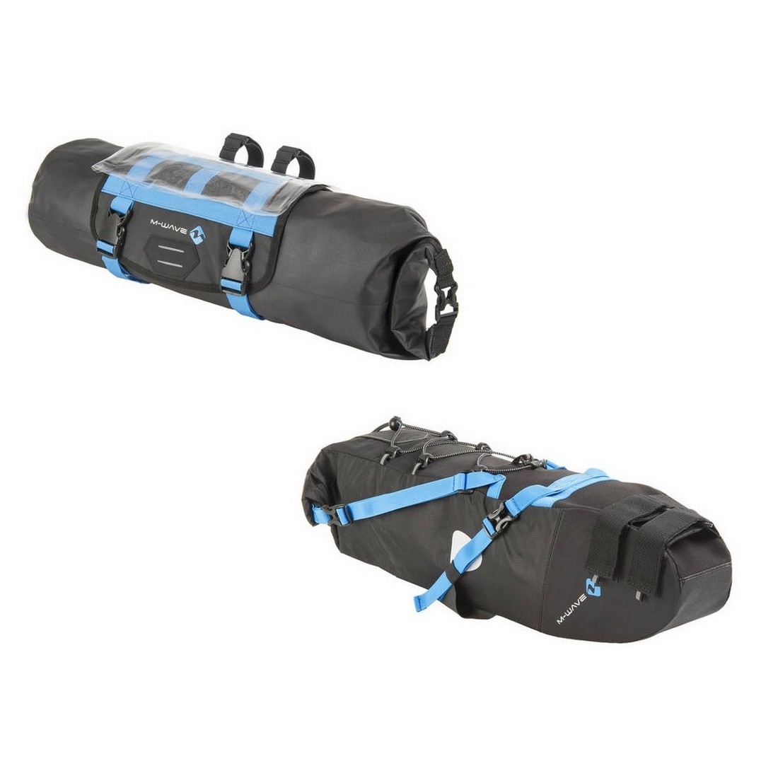 Essential Bikepacking Bag Kit Saddlebag + Front Bag Waterproof Black/Blue 10 + 11L