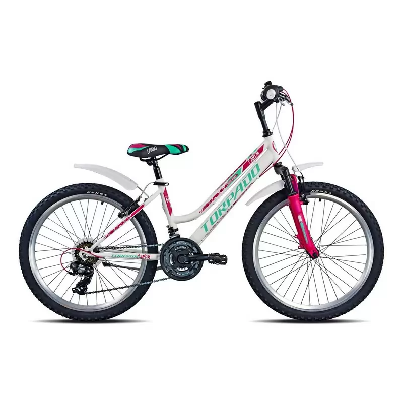 MTB-Fahrrad für Mädchen 9–11 Jahre T616 Candy 24'' 18 V Weiß/Rosa - image