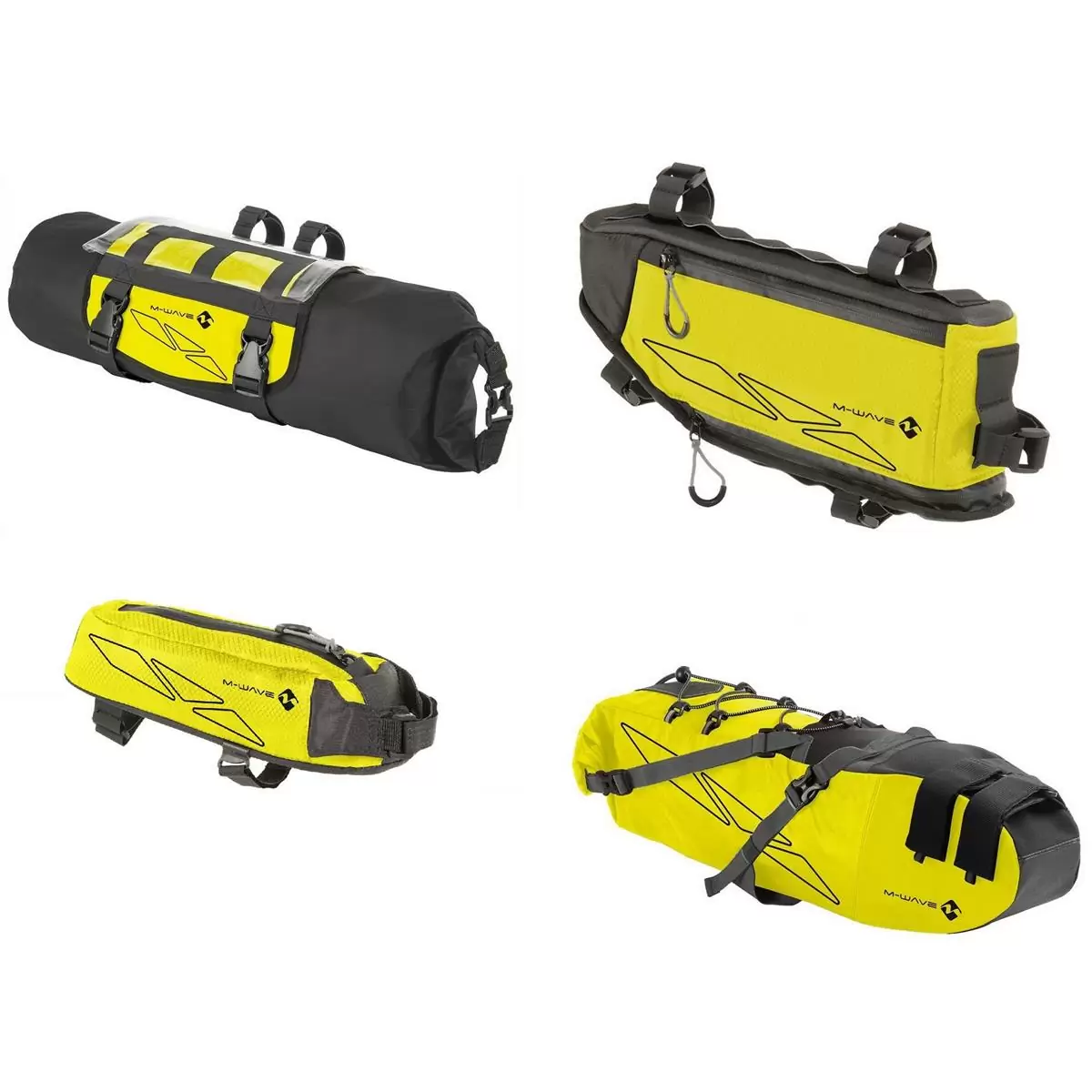 Complete Bikepacking Bag Kit Saddlebag + Frame Bags + Front Bag Waterproof Black/Yellow - image