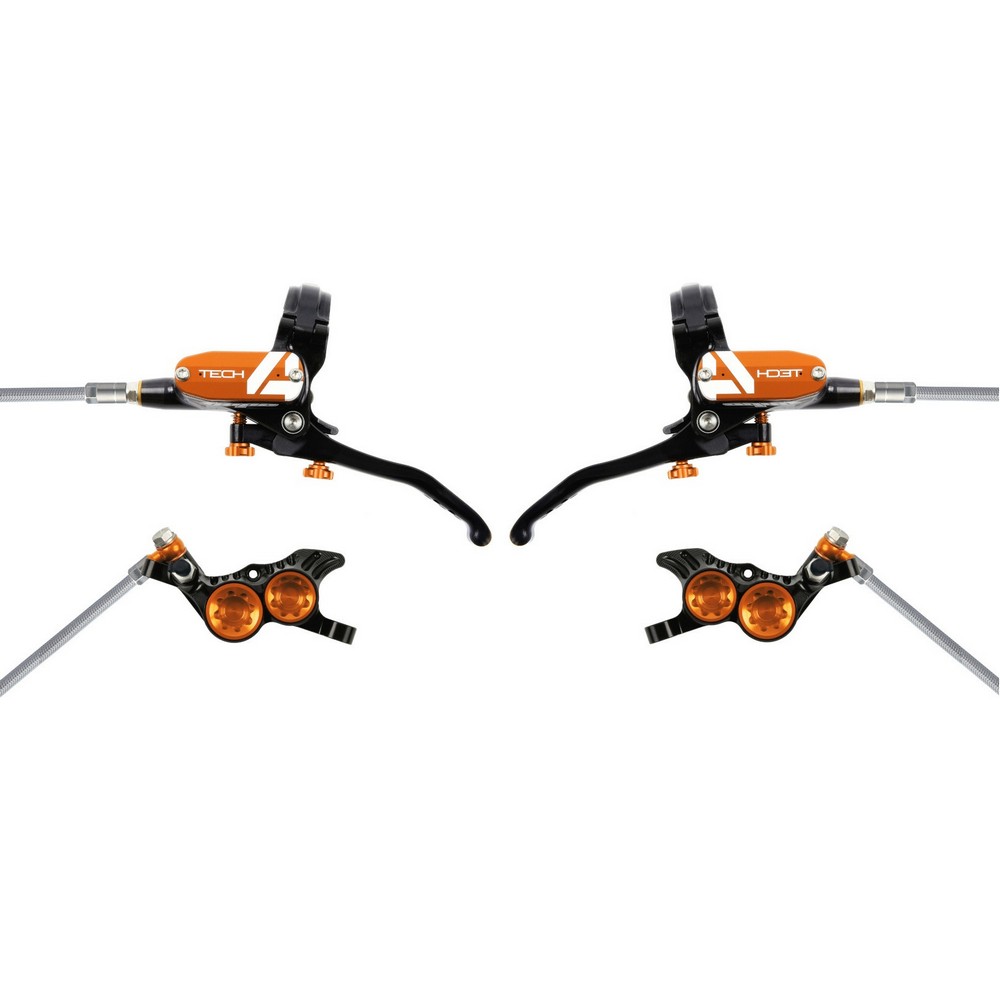 Paar Tech 4 V4 4 Kolben orange/schwarze Scheibenbremsen