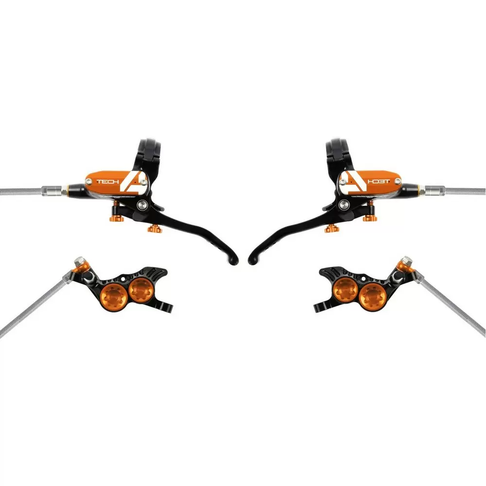 Paar Tech 4 V4 4 Kolben orange/schwarze Scheibenbremsen - image