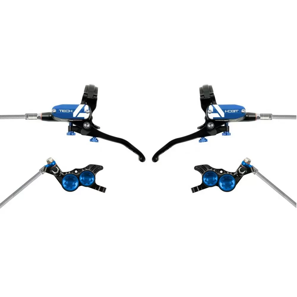 Paar Tech 4 V4 4-Kolben-Scheibenbremsen in Blau/Schwarz - image