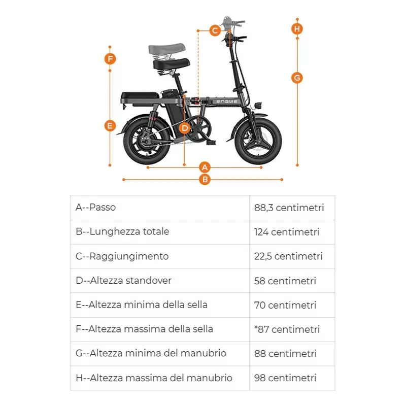 Bici Pieghevole T14 14'' 1v 480Wh Arancio Taglia Unica #5