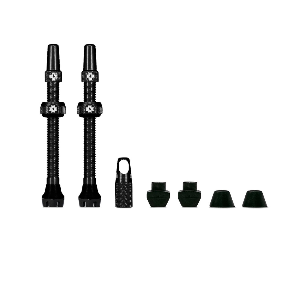 Paire de Valves Presta Tubeless V2 Aluminium 44mm Noir - Compatible avec insert anti-crevaison