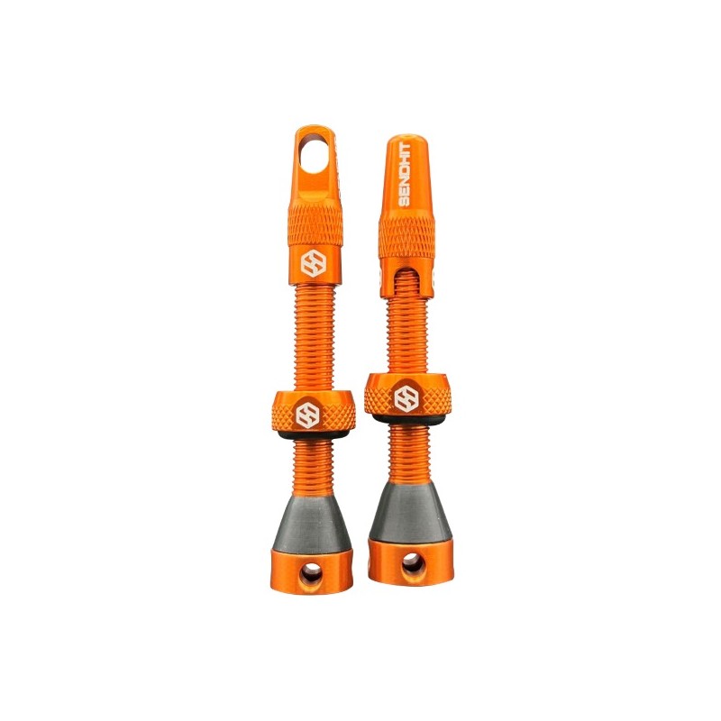 Pair of Tubeless 44mm Valves Compatible With Inserts Orange