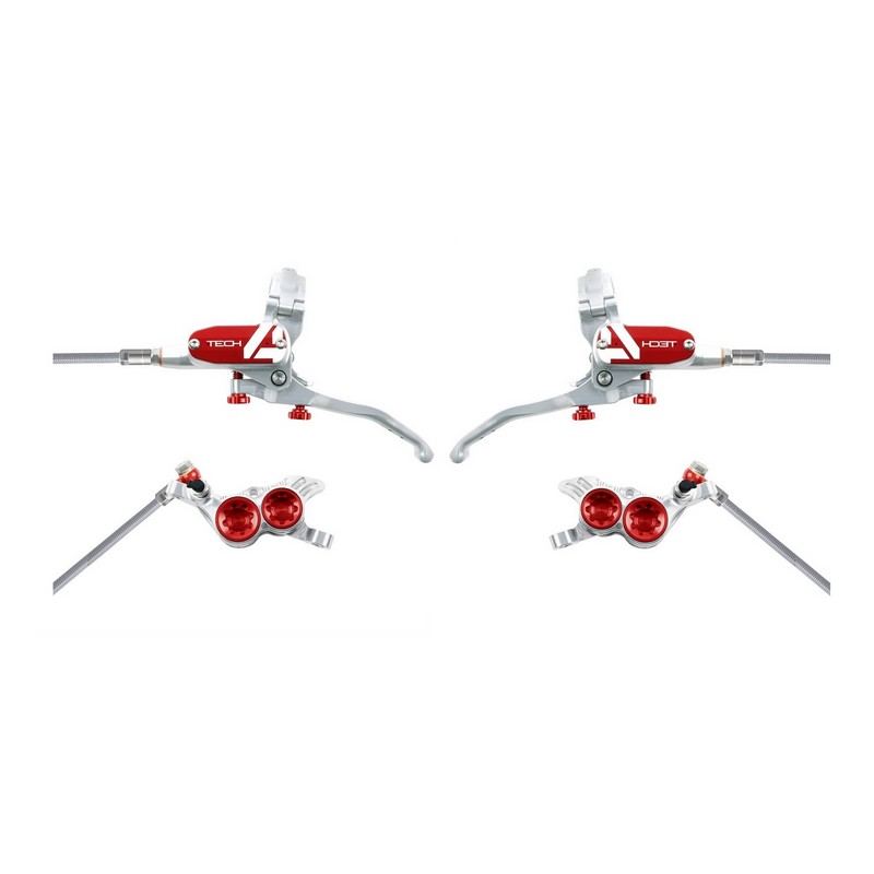 Pair of Red/Silver Tech 4 V4 4 Piston Disc Brakes