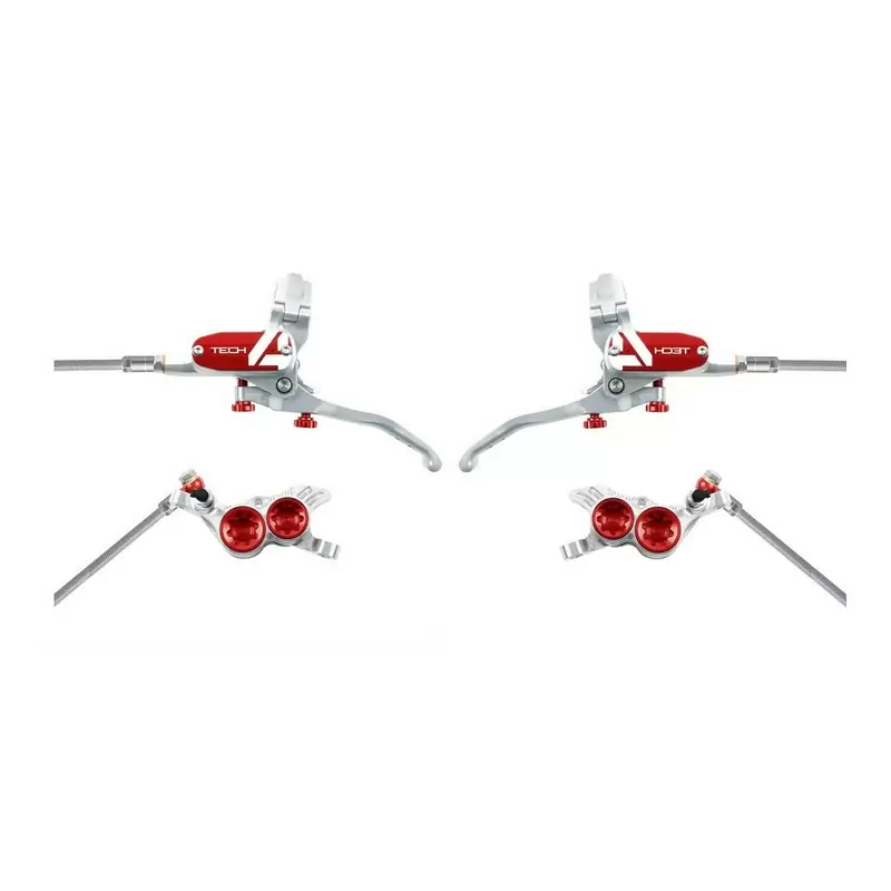 Pair of Red/Silver Tech 4 V4 4 Piston Disc Brakes - image