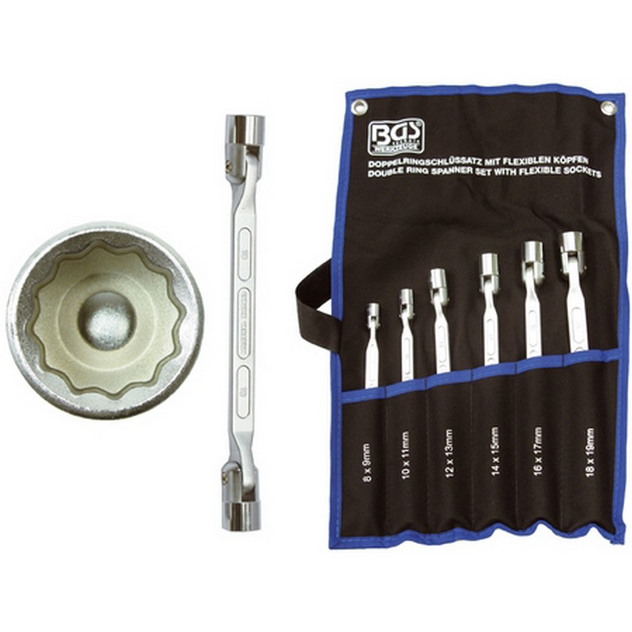 6-piece doube ring spanner set with flexible heads - code BGS1201