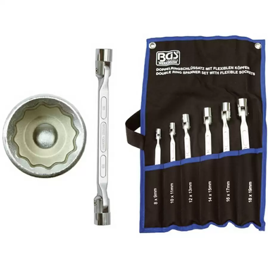 6-piece doube ring spanner set with flexible heads - code BGS1201 - image