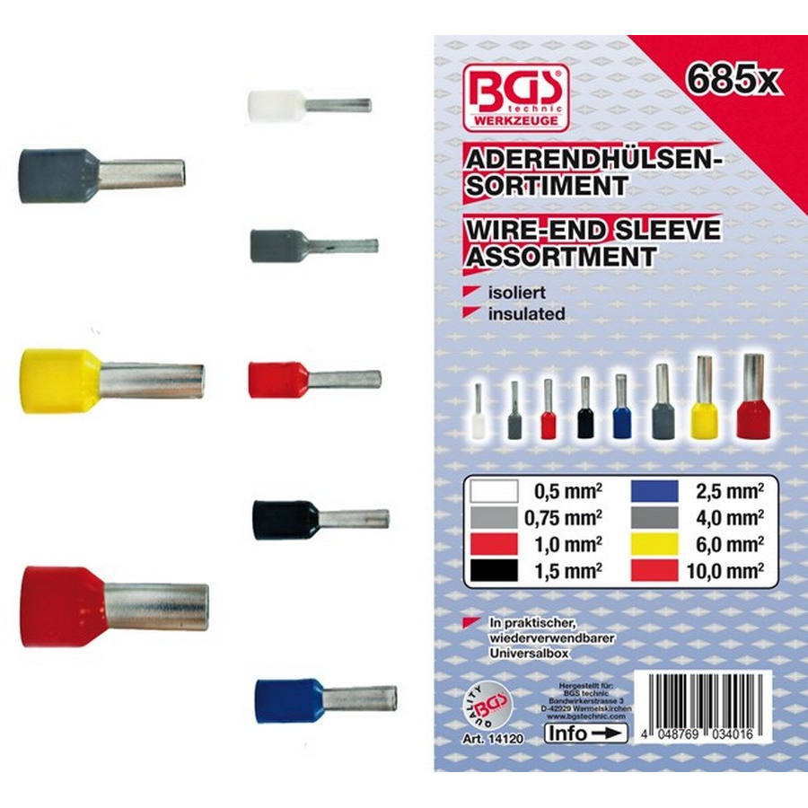 685-teiliges isoliertes Aderendhülsen-Sortiment - Code BGS14120