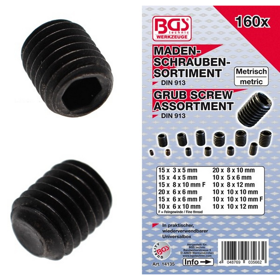 160-piece grub screw assortment - code BGS14135