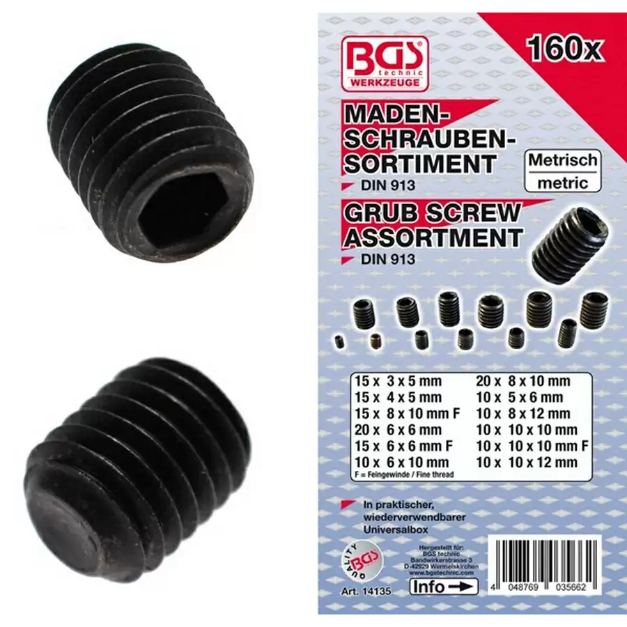 160-piece grub screw assortment - code BGS14135 - image