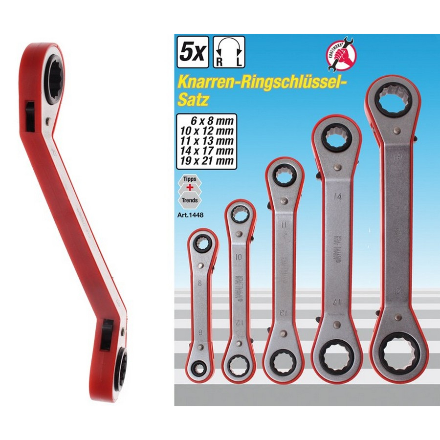 5-piece ratchet ring wrench set 6x8 - 19x21 mm - code BGS1448