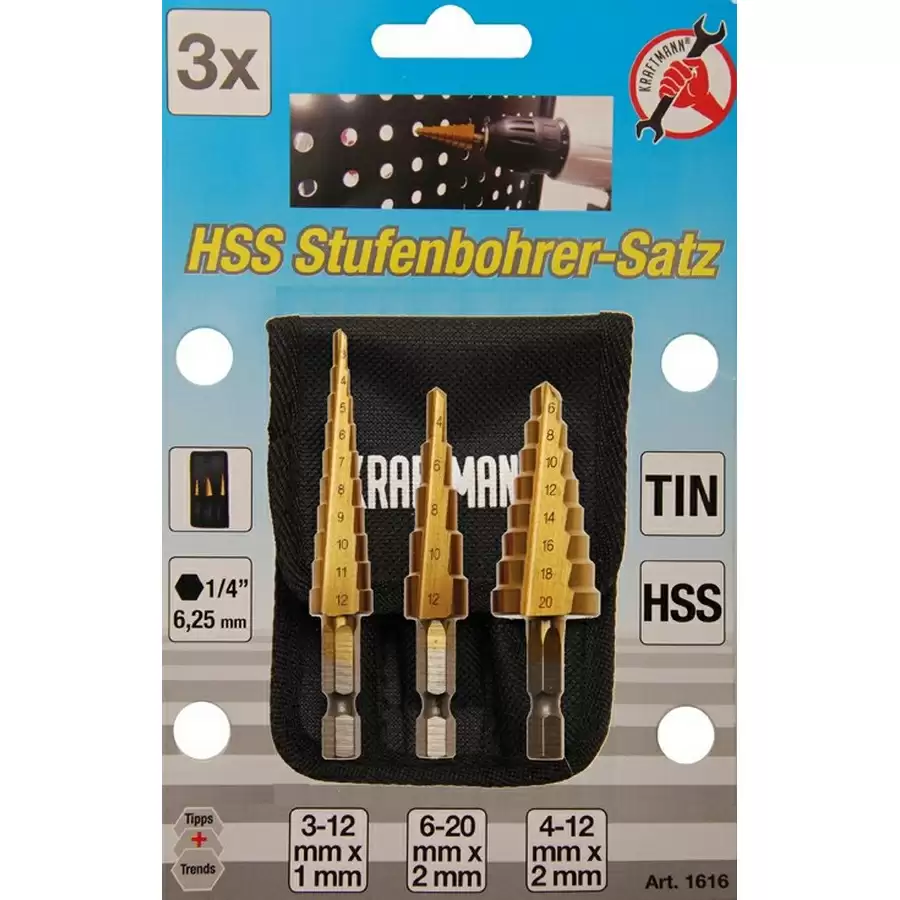3-piece hss step drill set 3-20 mm - code BGS1616 - image