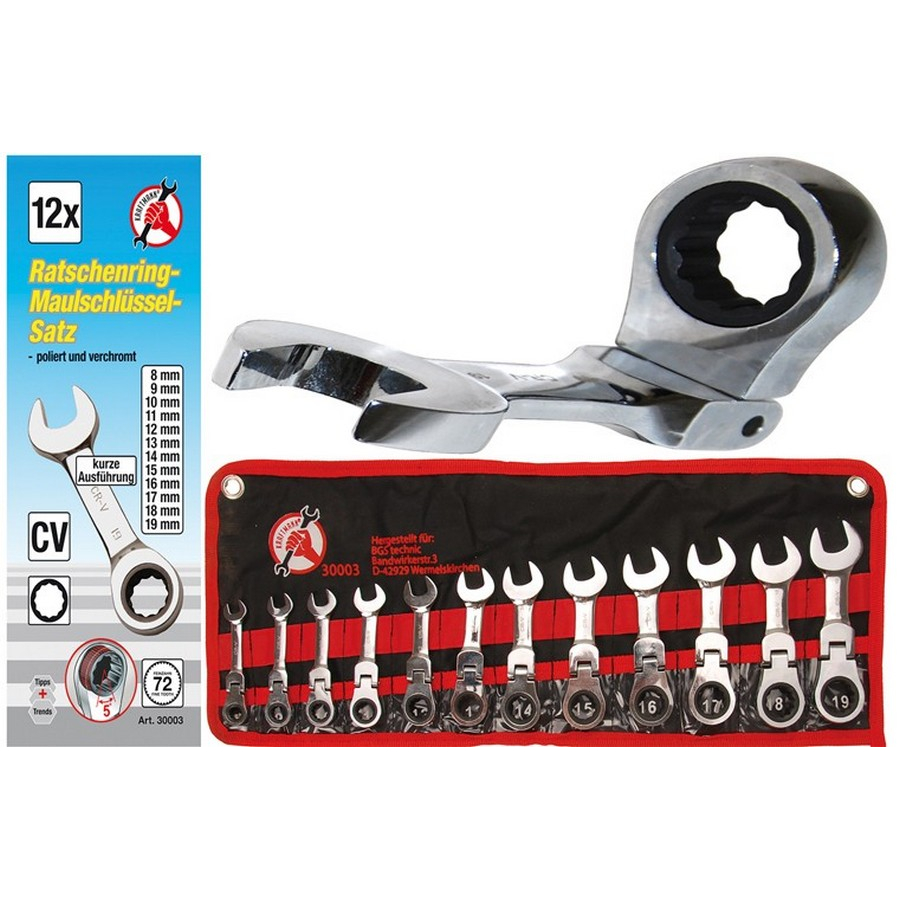 combination ratchet ring wrench set extra short,12-pc. offset - code BGS30003