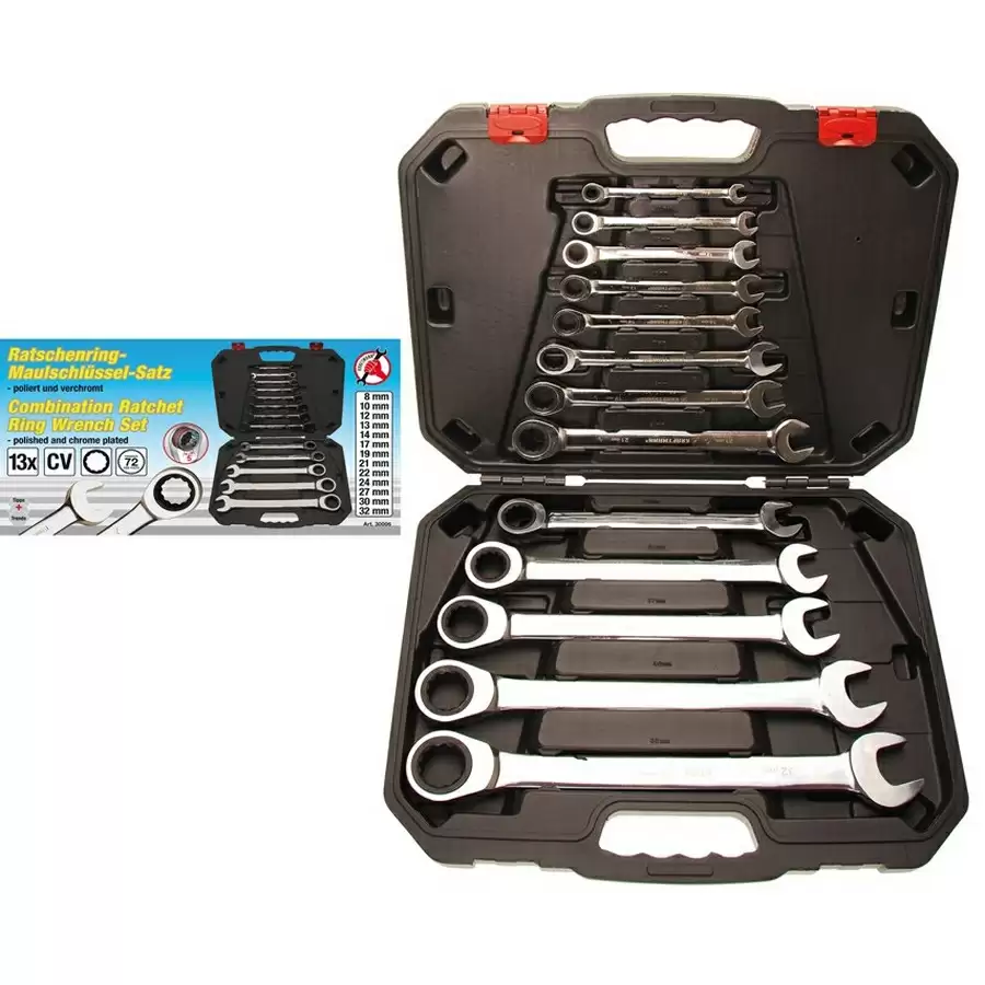 13-piece ratchet ring / open end spanner set 8-32 mm - code BGS30006 - image