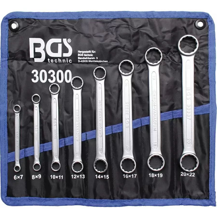 30300 8 Pcs Extra Flat Double Ring Spanner Set 6-22 mm BGS 
