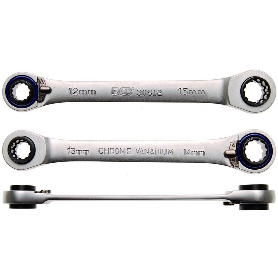 reversible ratchet wrench 4 in 1 12x13 and 14x15 mm - code BGS30812
