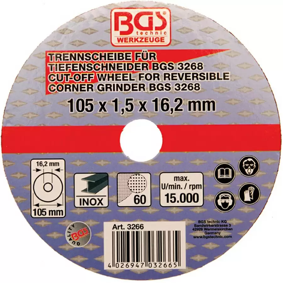 Trennscheibe 105x1,5x16,2 - Code BGS3266 - image