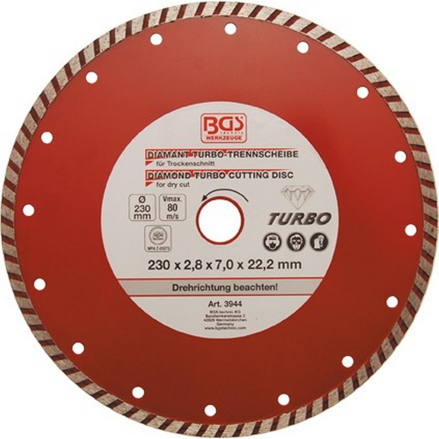 disque à tronçonner turbo 230 mm - code BGS3944