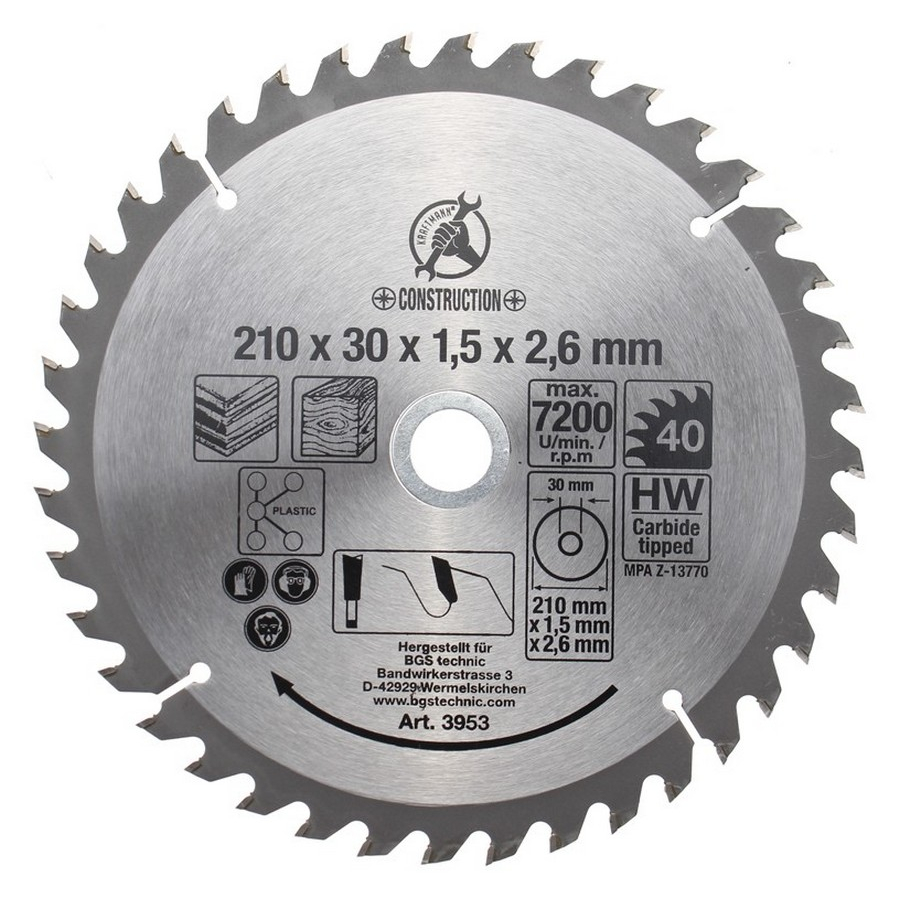 carbide tipped circular saw blade ø 210 mm - code BGS3953