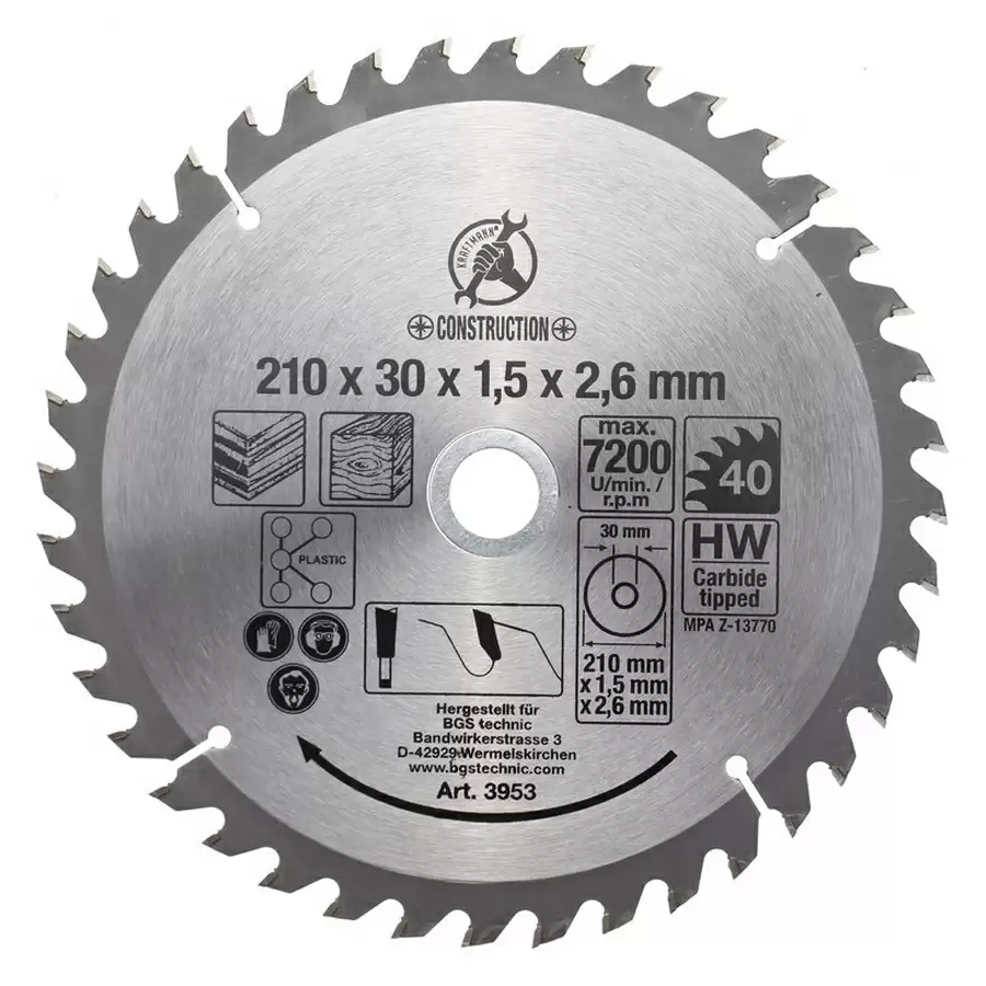 carbide tipped circular saw blade ø 210 mm - code BGS3953 - image