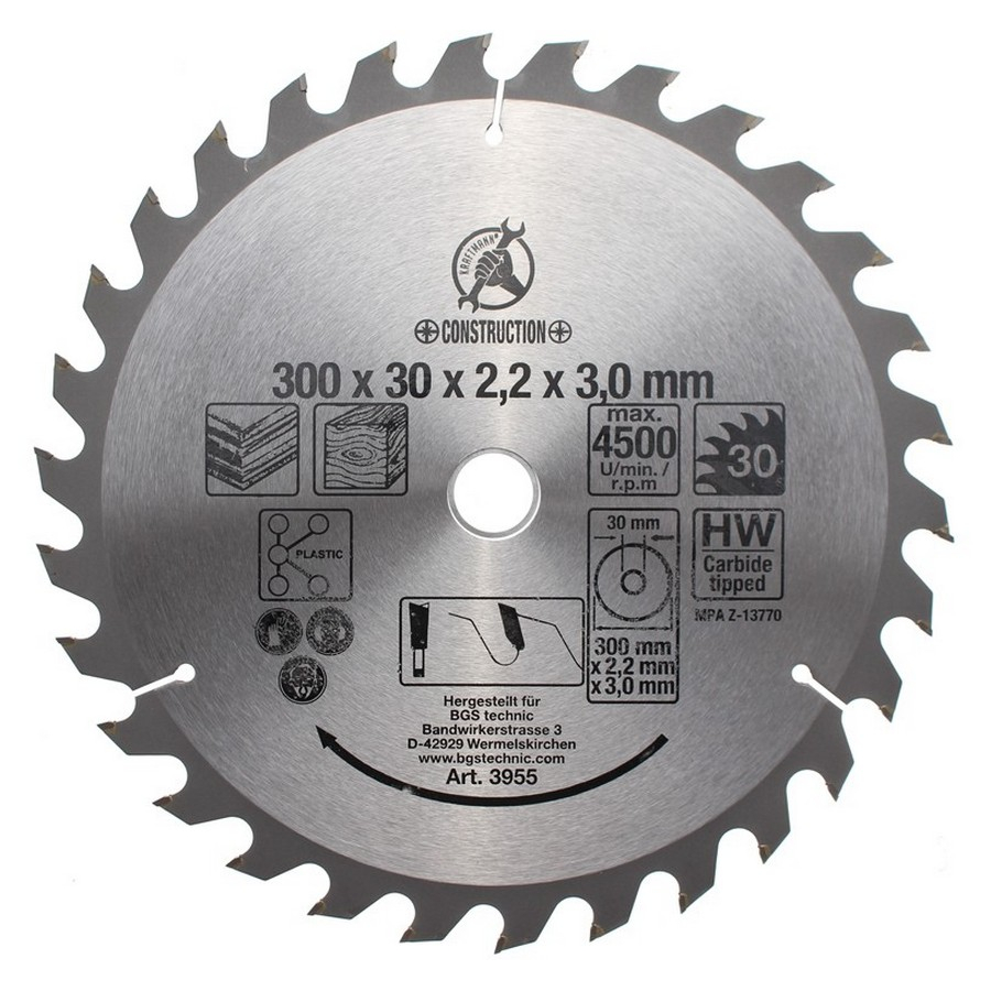 carbide tipped circular saw blade diameter 300 mm 30 tooth - code BGS3955