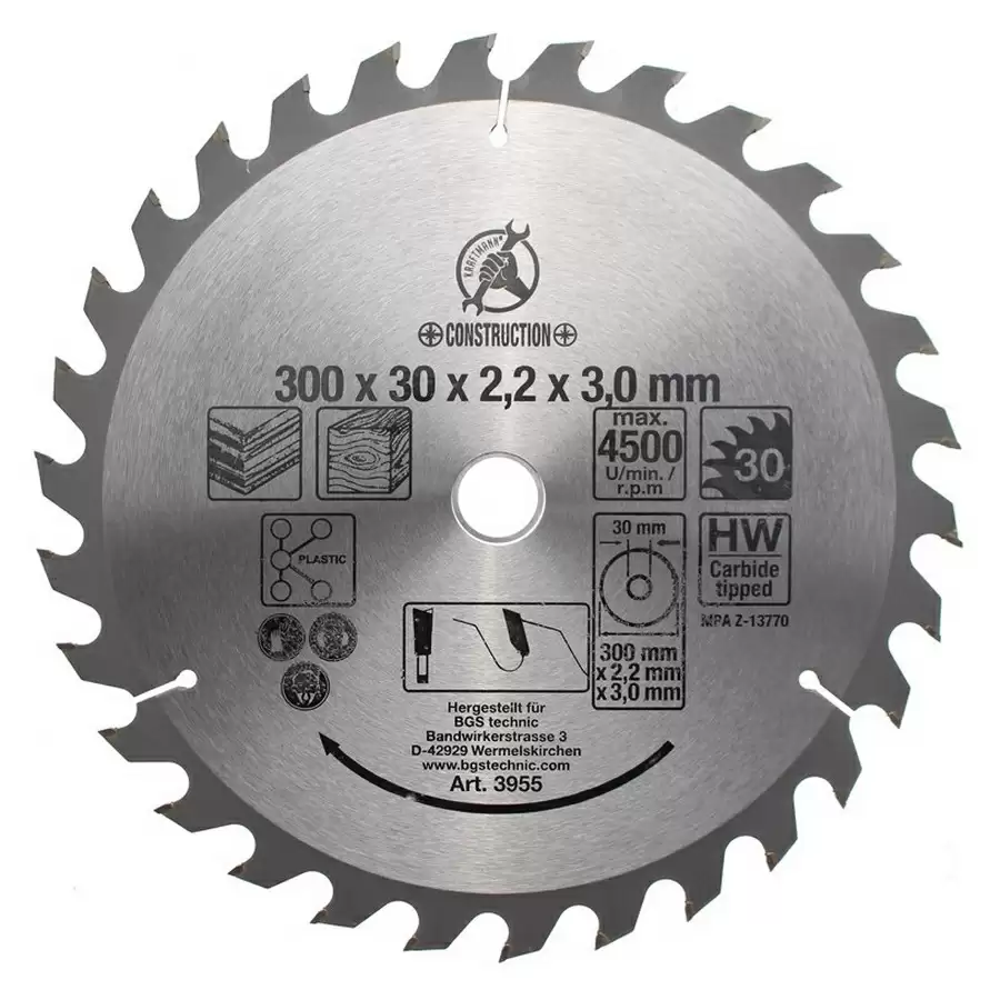 carbide tipped circular saw blade diameter 300 mm 30 tooth - code BGS3955 - image
