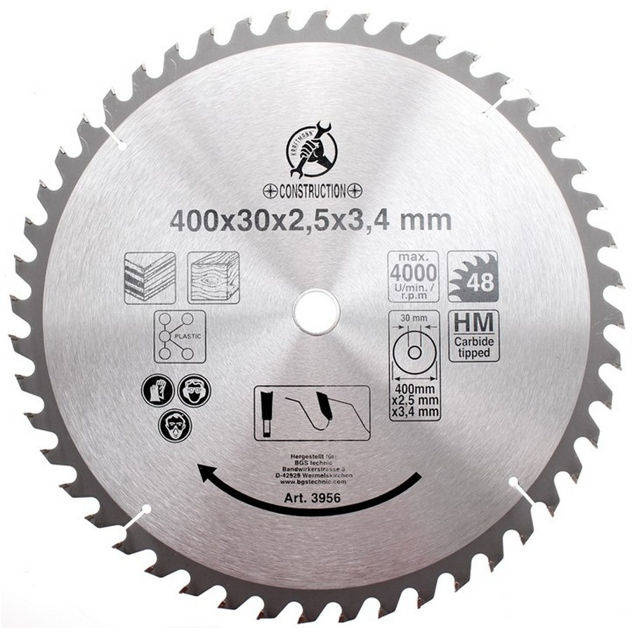Hartmetallbestücktes Kreissägeblatt Durchmesser 400 mm 48 Zähne - Code BGS3956
