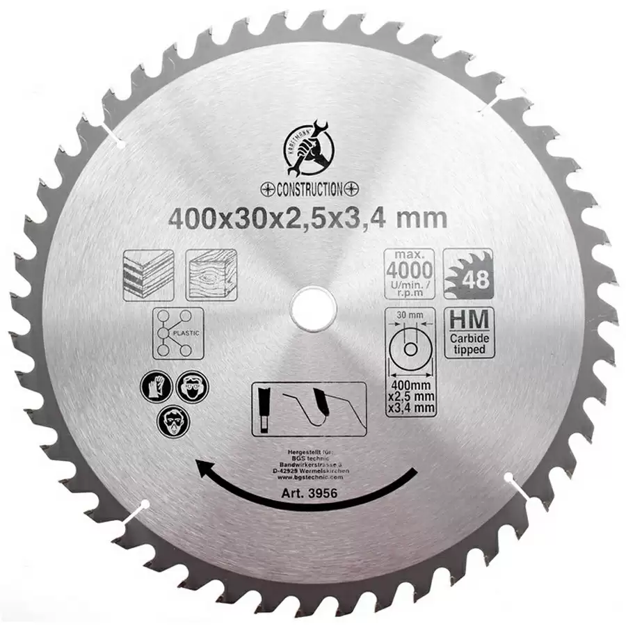Hartmetallbestücktes Kreissägeblatt Durchmesser 400 mm 48 Zähne - Code BGS3956 - image