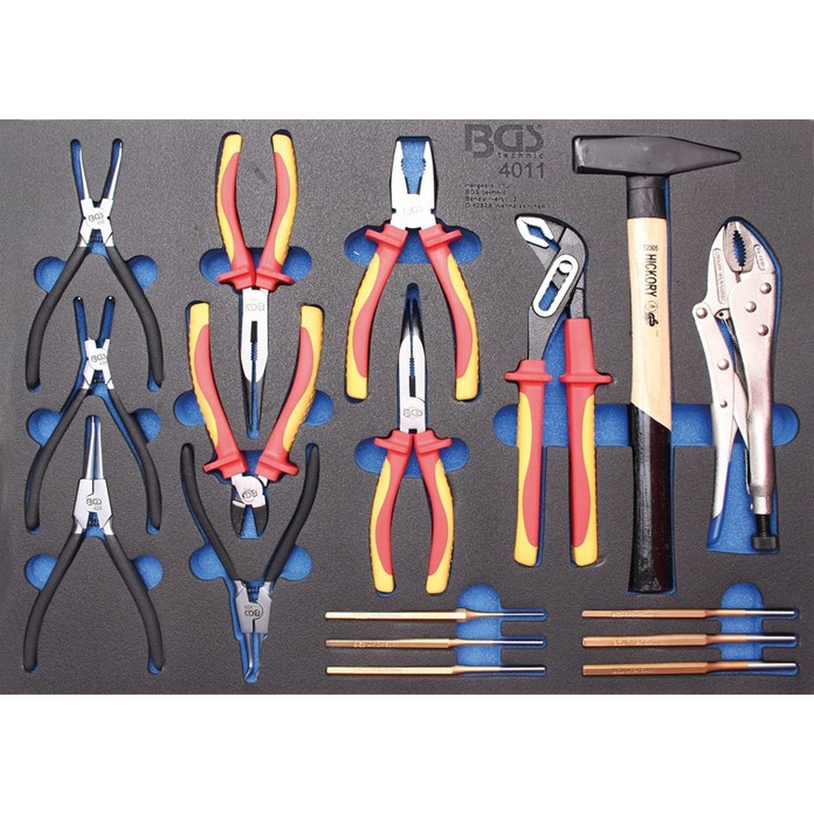3/3 tool tray for workshop trolleys: 17-piece pliers assortment hammer pin punch - code BGS4011