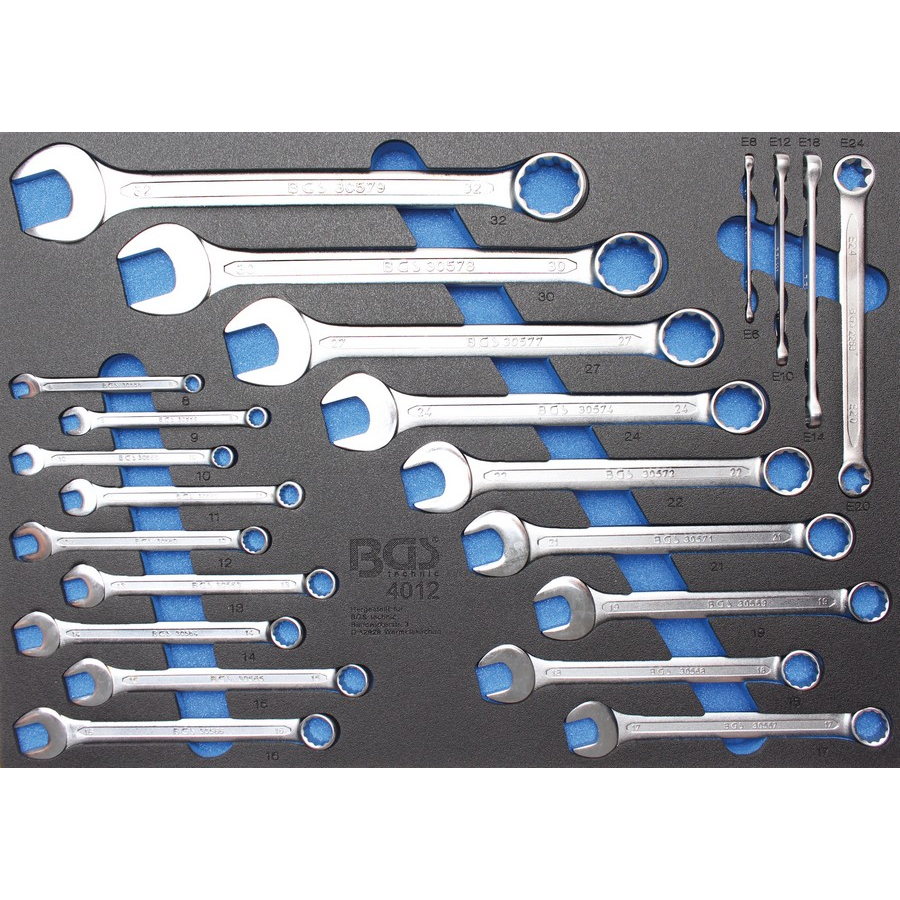 3/3 tool tray for workshop trolleys: 22-piece combination and e-type ring spanners - code BGS4012