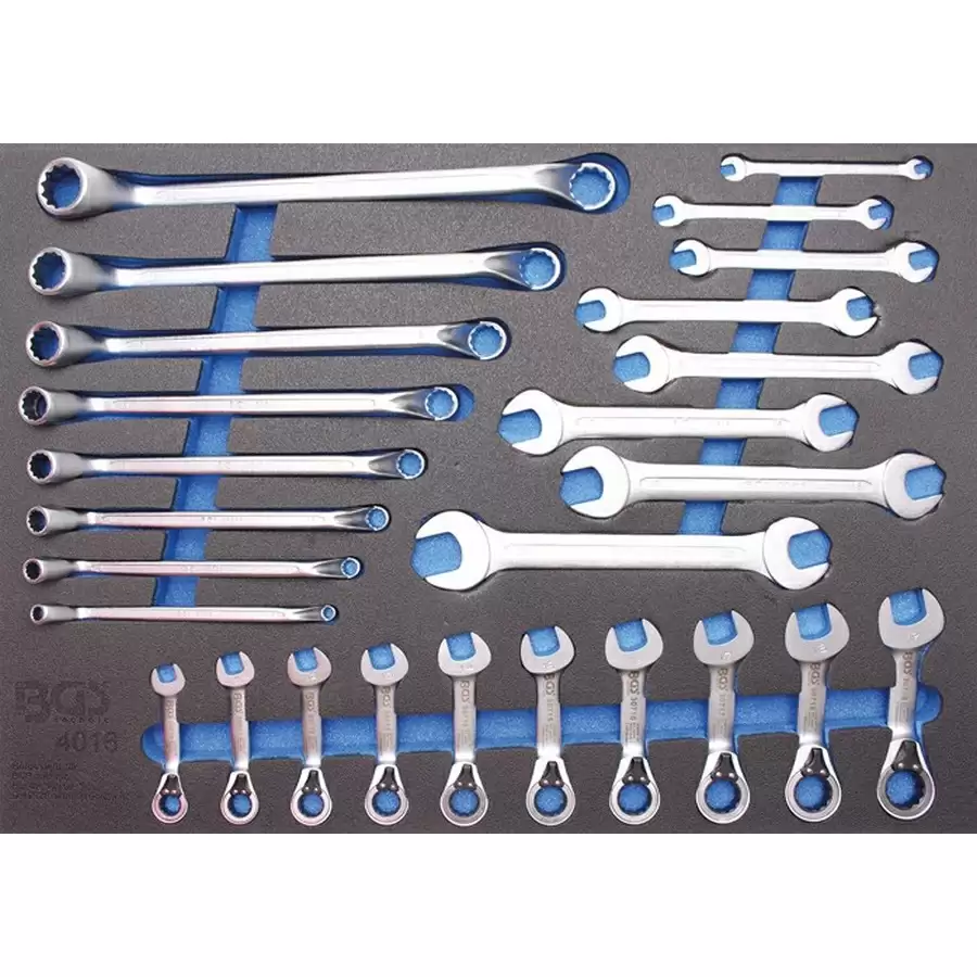 3/3 tool tray for workshop trolleys: 26-piece open end / ring / ratchet spanner - code BGS4016 - image